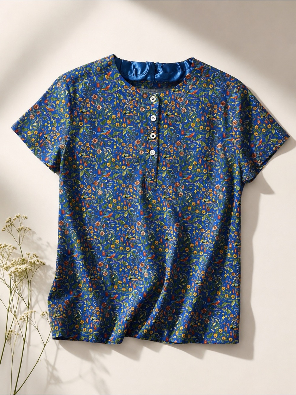 A.P.C. Spring Summer 2018 Tropical Floral Bird Print Relaxed Blouse Blue Crew Sm - Picture 3 of 11